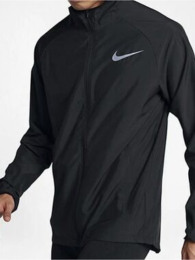 NIKE Running Jacket Mens Large Black Lightweight Full Zip Activewear Adult